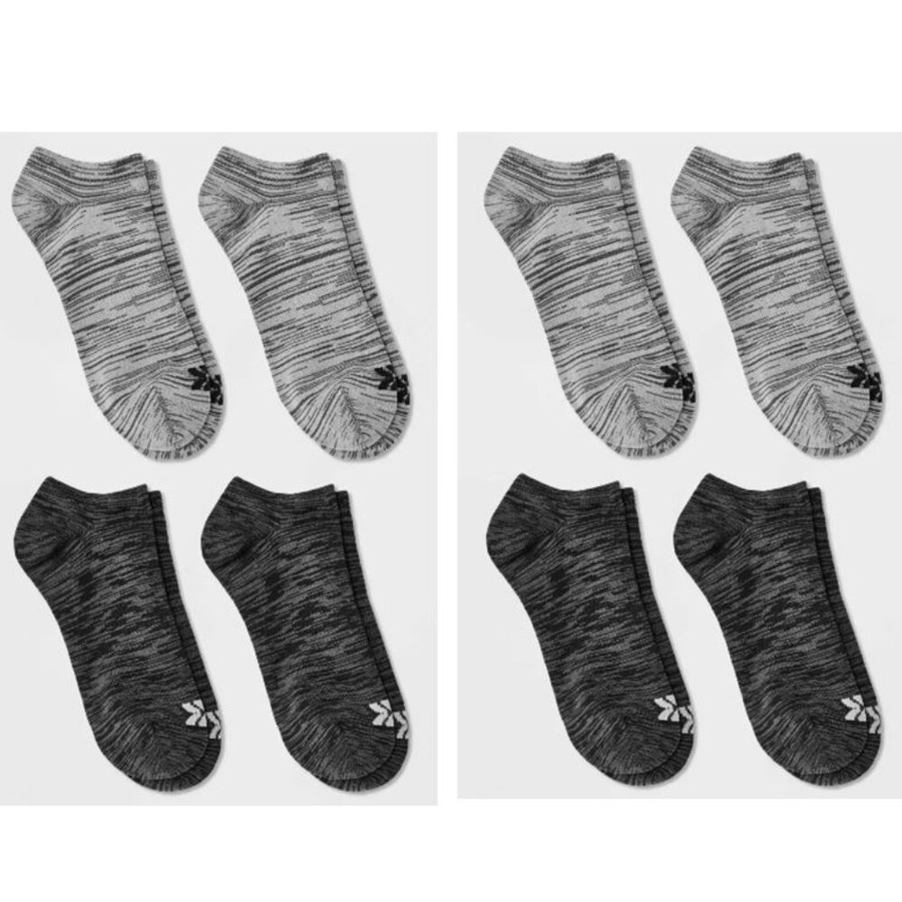 All In Motion 2 of Women's 4pk Lightweight Random Feed No Show Athletic Socks=8